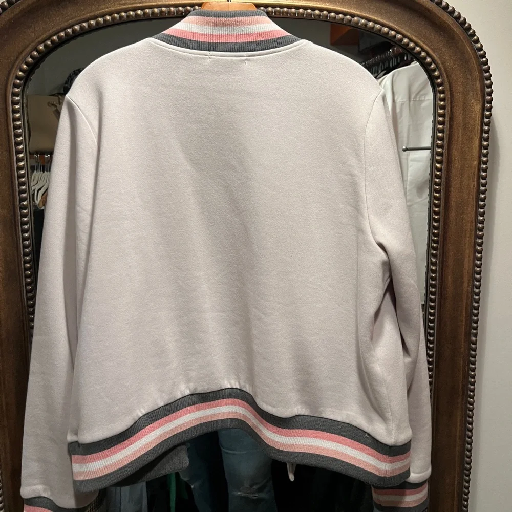 Torrid Ivory & Multi Stripe Trim Fleece Crop Bomber Jacket - Picture 4 of 5